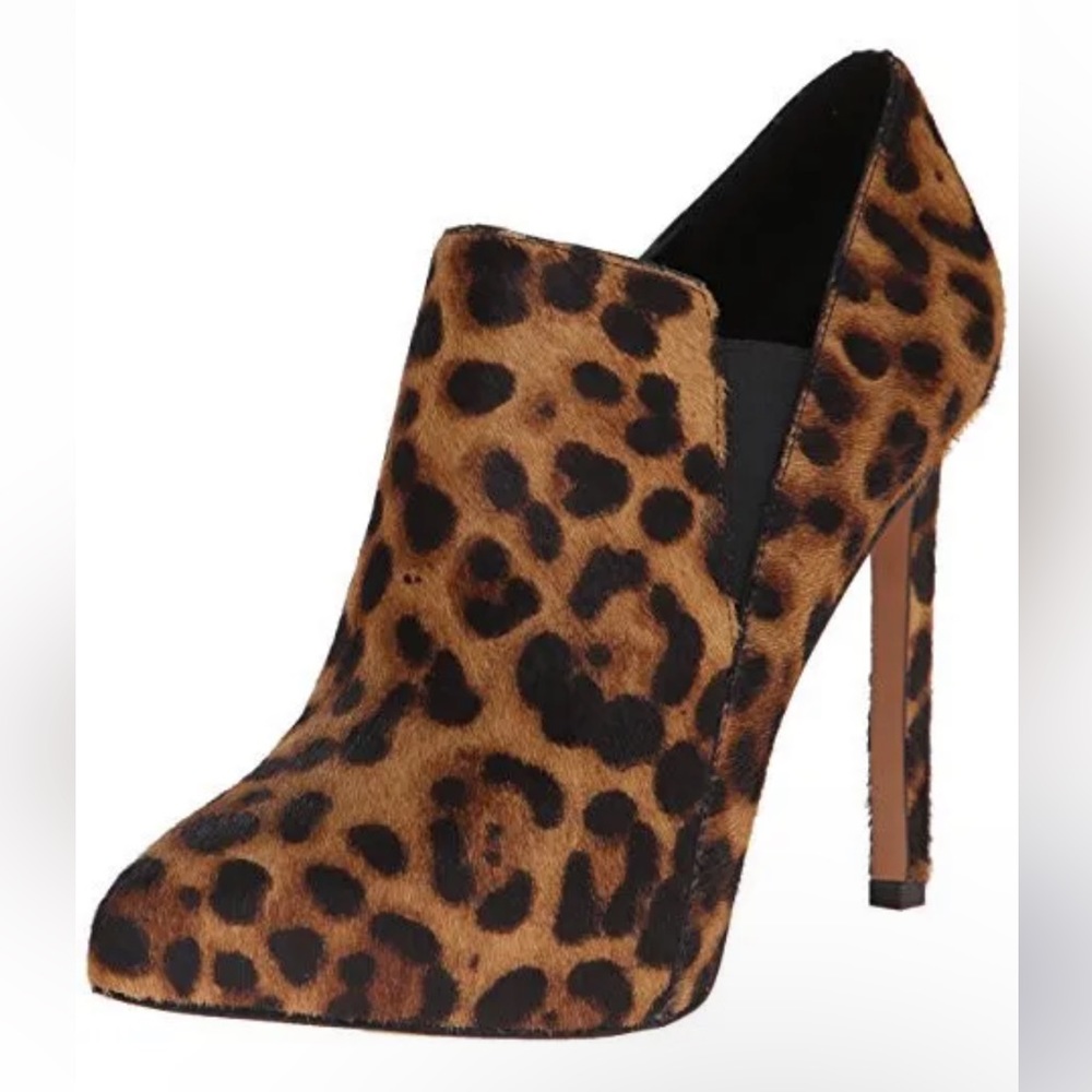 NINE WEST Leandra Calf Hair Leopard Stiletto Heels Booties Sz 6M EUC